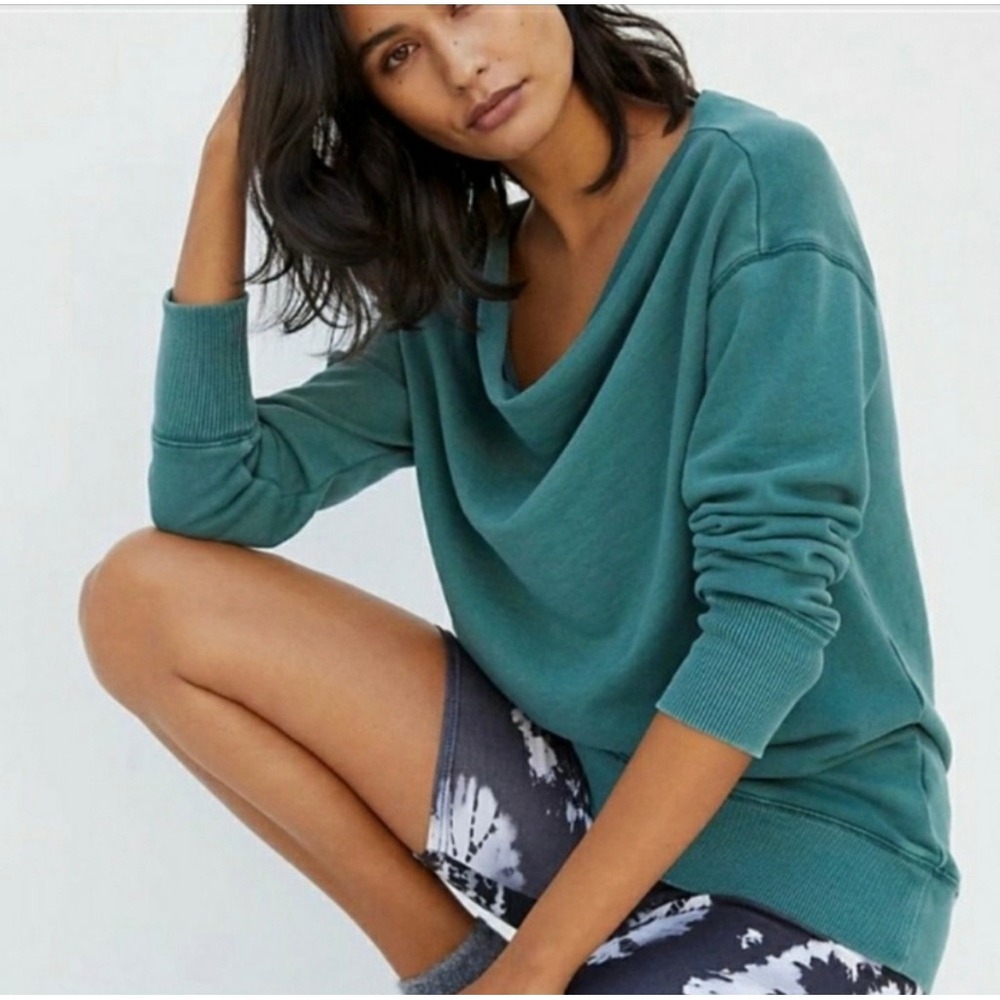 Pilcro Anthropologie‎ Cowl Neck Sweatshirt Teal Blue Green Cotton XS 58469867